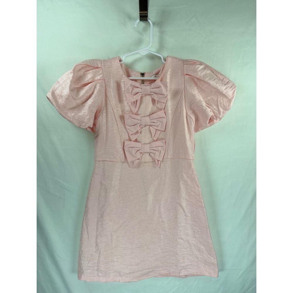 GB Girls Blush Pink Metallic Bow Puff Sleeve Party Dress 6X DX8903FAS New